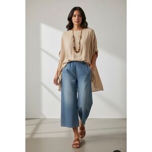 L&B Lucky & Blessed Jeans Small Culottes Western Boho Indie Wide Leg‎ Cropped